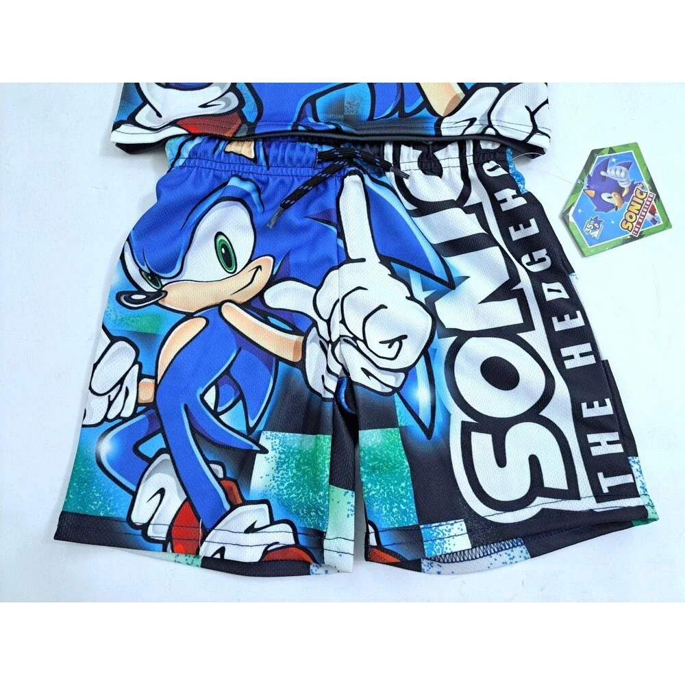 SEGA Sonic the Hedgehog 2 Piece Tank Shirt Shorts Set Size 4 Blue Black Green